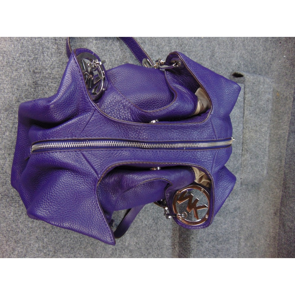Michael Kors Fulton Large Hobo Purple Pebbled Leather Bag Purse 30H3SFTE3L - Picture 10 of 16